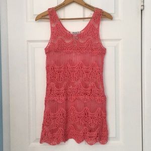 Coral lace bathing suit cover up